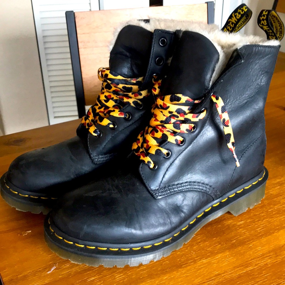 Size 9 Faux-Fur Doc Martens w/ leopard laces
